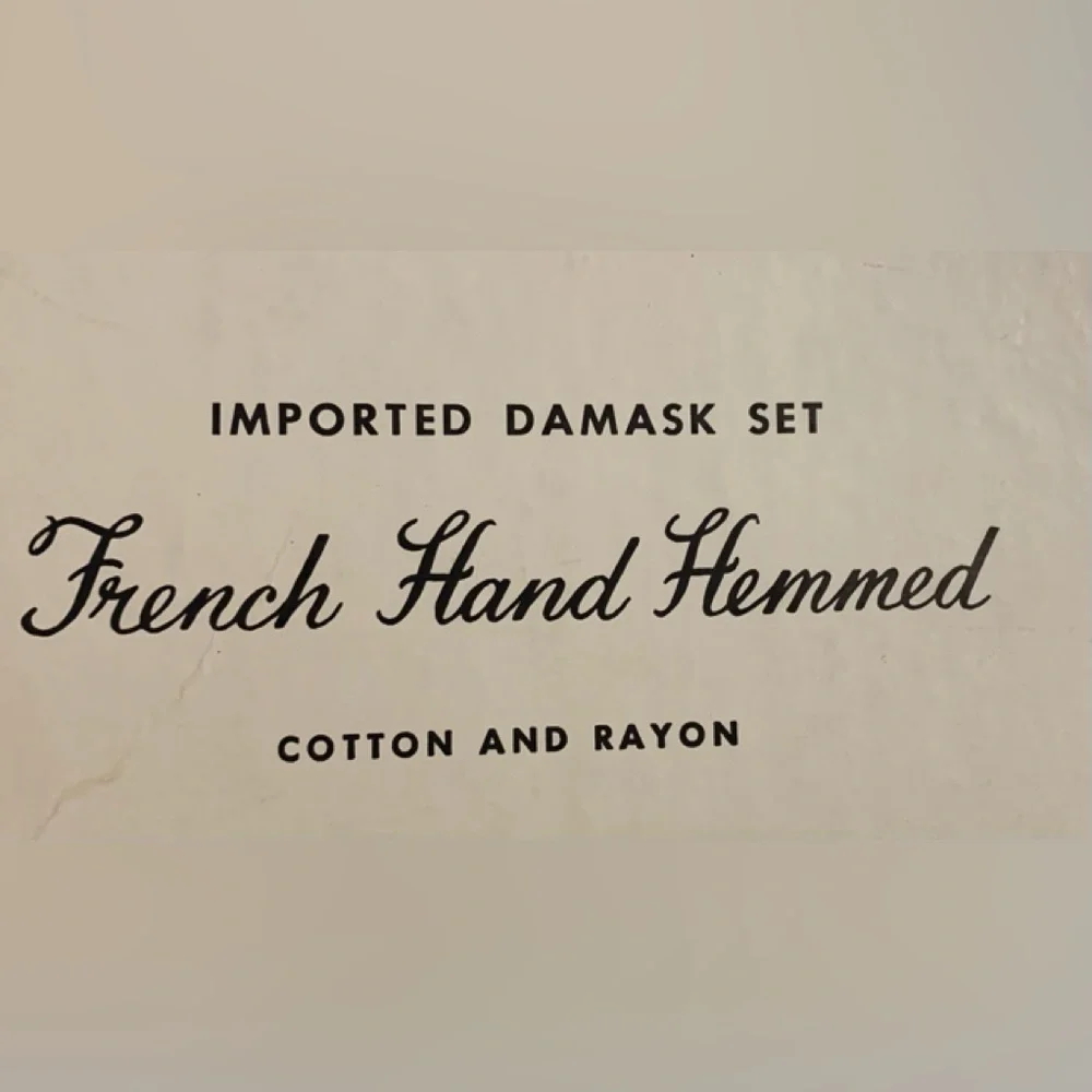 VINTAGE Imported Damask cotton rayon 54” X 72” tablecloth in original box
